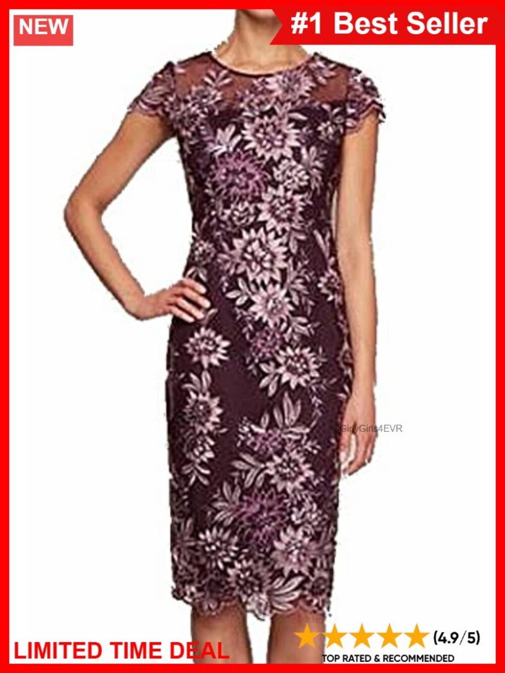 Floral Embroidered Cocktail Sheath Dress Knee Length Wedding Guest Petite